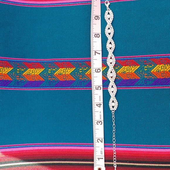 Women's Silver Tone Rhinestone Crystal Formal Bracelet Adjustable - Picture 8 of 13